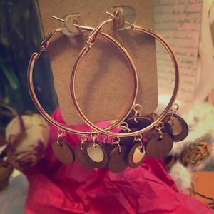 Golden hoops earrings with wooden accents